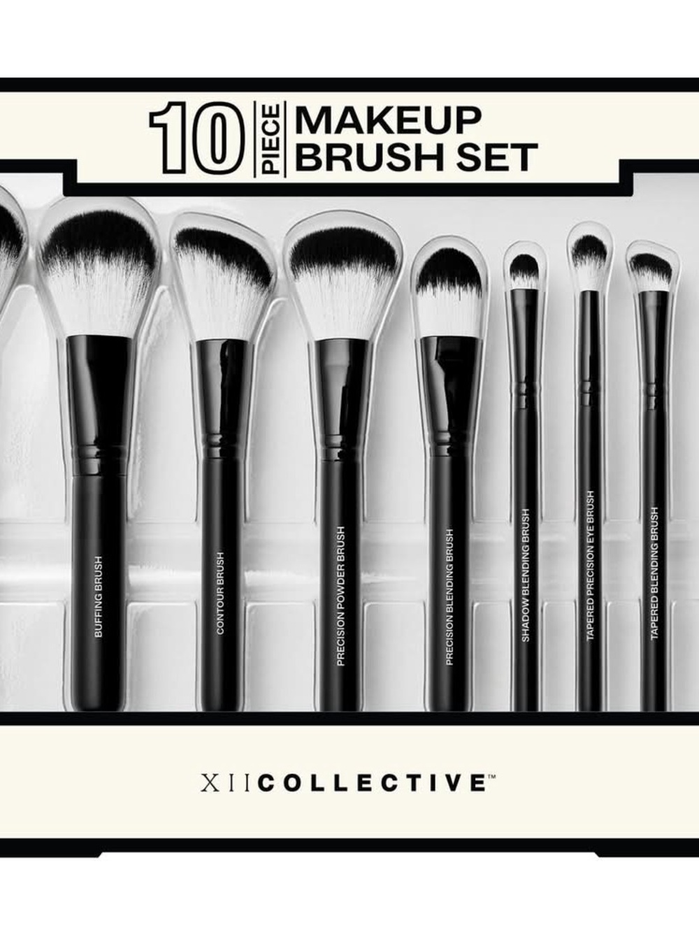 XII Collective 10-Piece Black and White Makeup Brush Set NEW